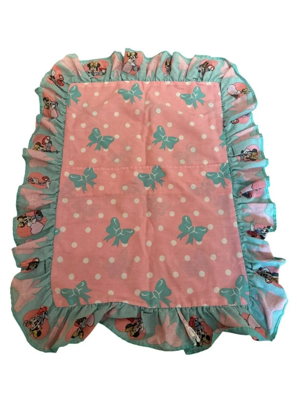 Vintage Disney Minnie Mouse Pillow Sham Standard 1990s Pink Polka Dot Ruffles